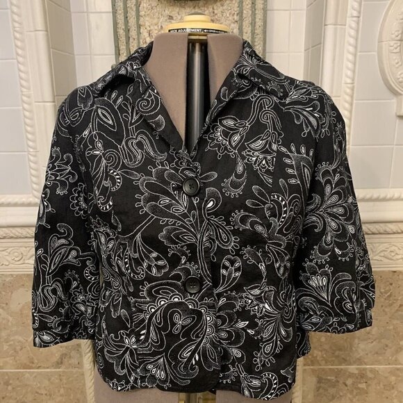 Kim Rogers. Sz 16. Lined Button Cuff Linen Jacket. Button Up. Floral. B76 - Picture 1 of 6